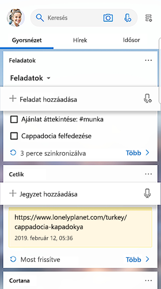 Képernyőkép a Feladatok kártyáról a Launcher hírcsatornájában