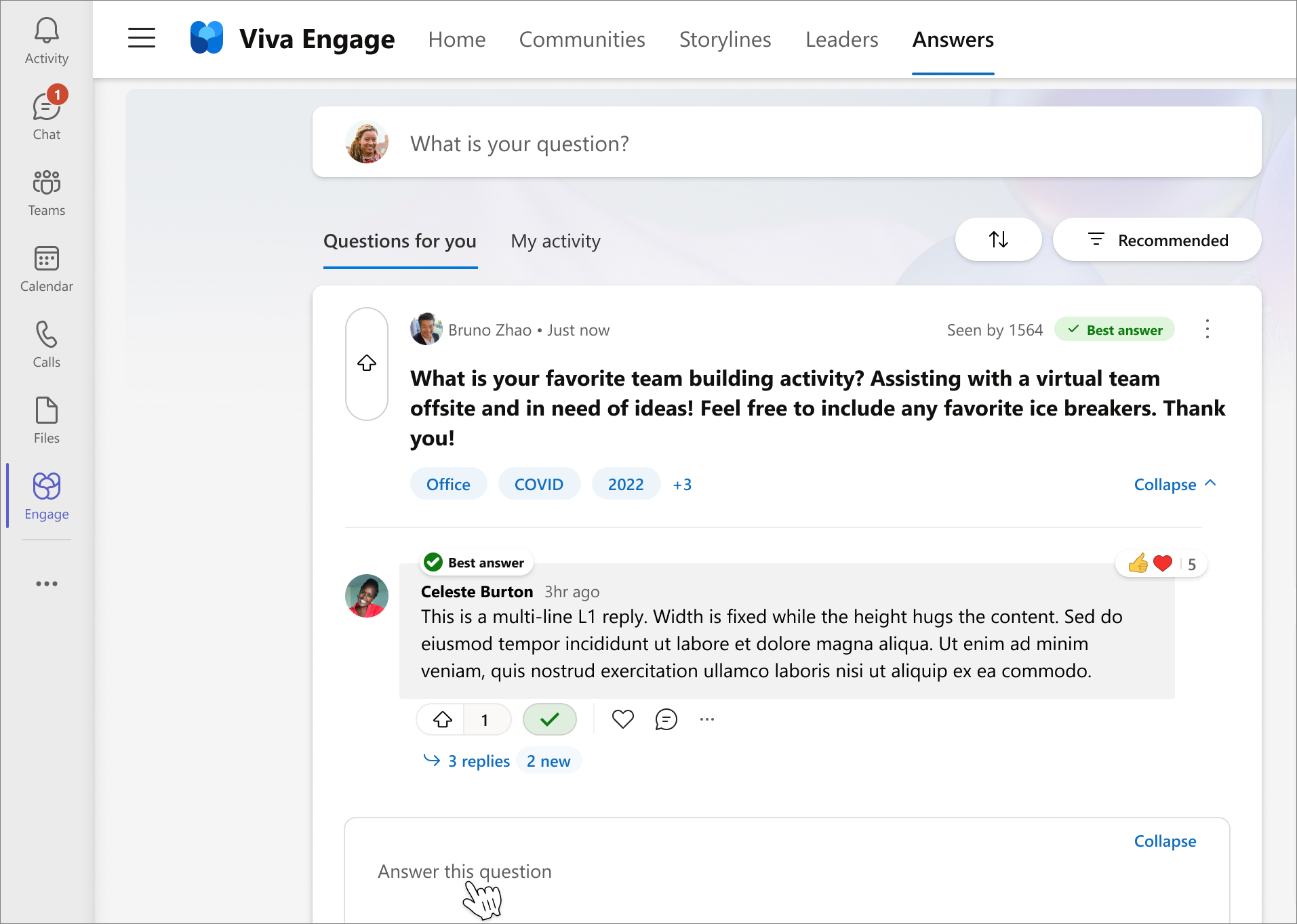 Kérdés megválaszolásának nézete a Viva Answers-ben