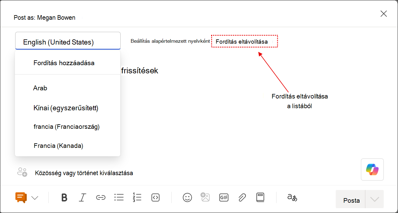 A fordítási funkcióval végzett műveleteket mutató képernyőkép