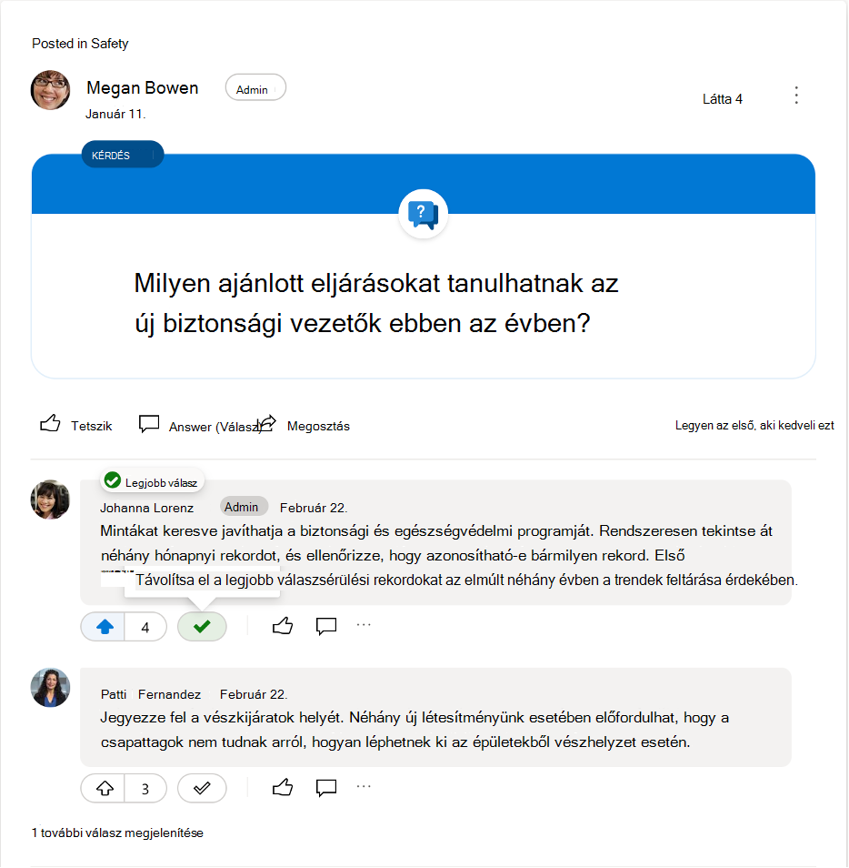 Egy Yammerben feltett kérdésre adott legjobb válasz megjelölésének megszüntetése