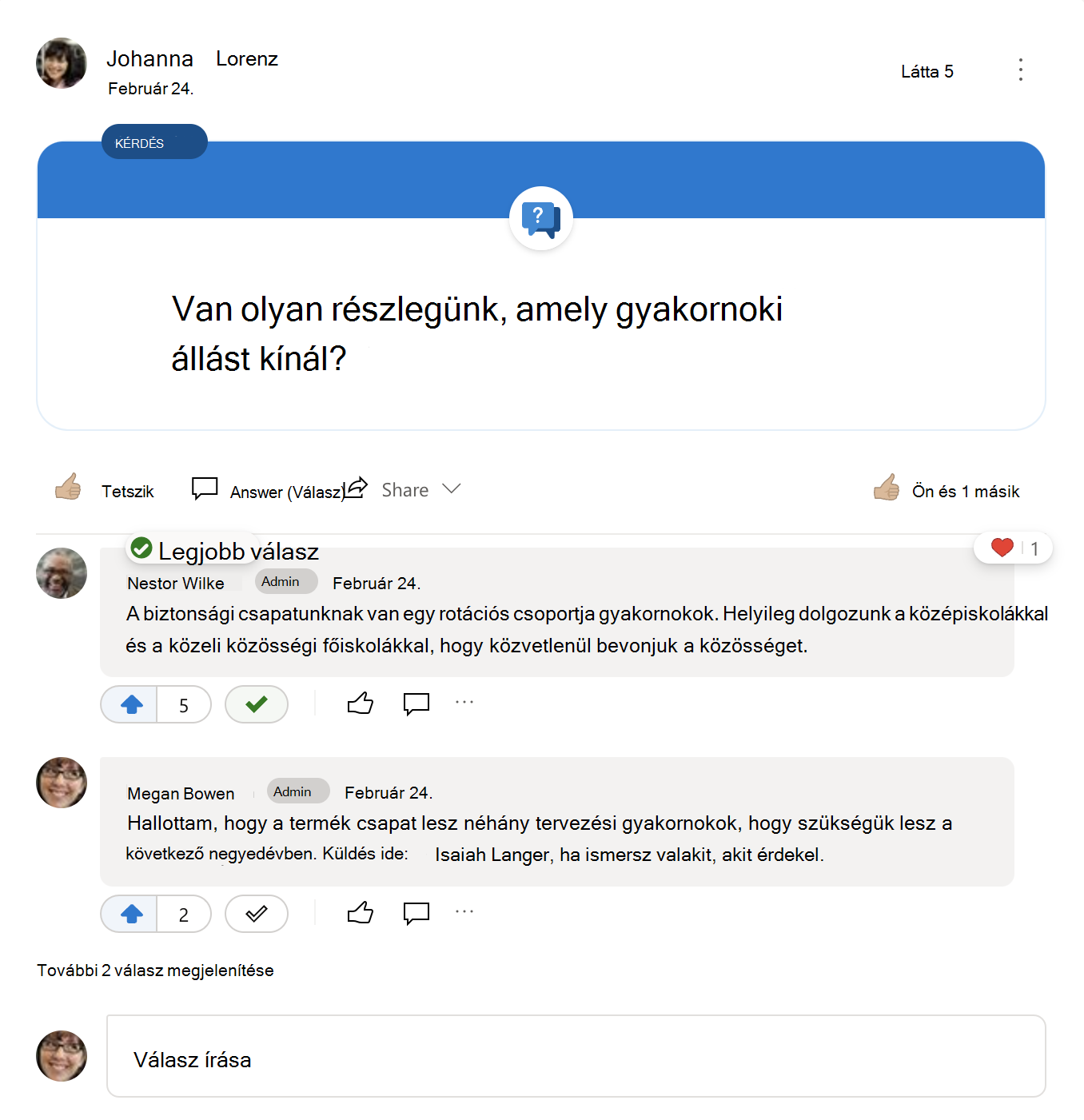 A legjobb válasz egy Yammerben feltett kérdésre