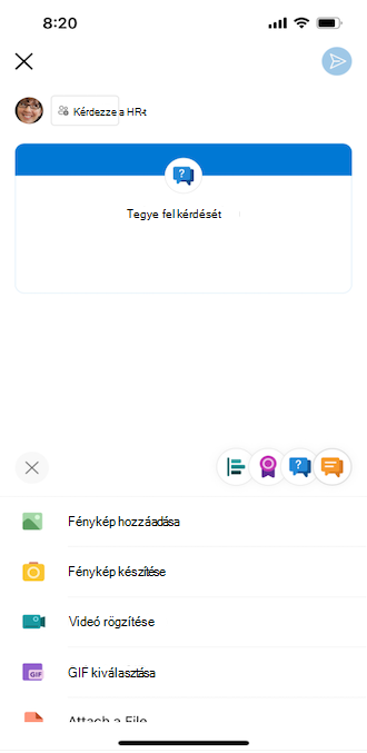 Yammerben feltett kérdés iOS rendszerű mobiltelefonon