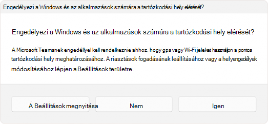 Azon parancs képernyőképe, amely arra kéri a felhasználót, hogy engedélyezze az alkalmazás számára a tartózkodási hely elérését.
