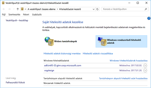 Hitelesítőadat-kezelő a Windowsban