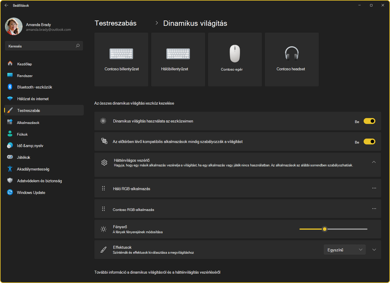 Screenshot of Settings - Dynamic Lighting page.