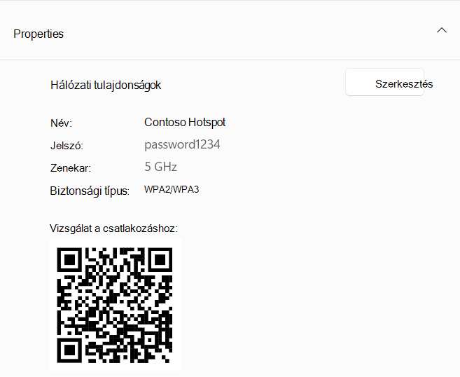 Képernyőkép egy hotspotként működő Windows-eszközhöz való csatlakozáshoz használt QR-kódról.