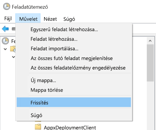 A műveletfrissítés > kiválasztása a Feladatütemezőben.