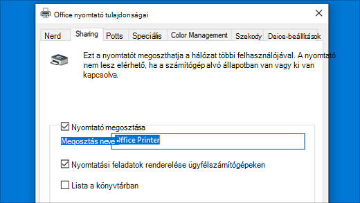 Sharing a printer in Printer Properties