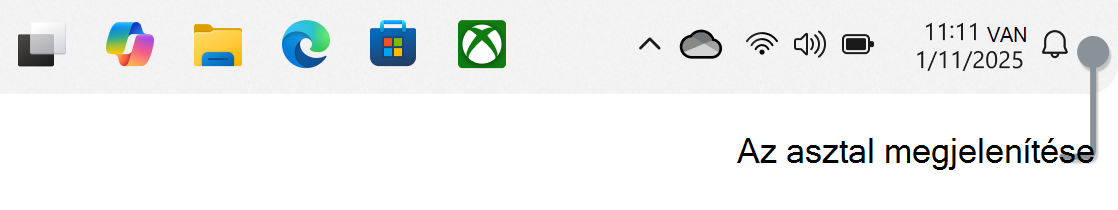 Screenshot of the taskbar with a note for the show the desktop button.