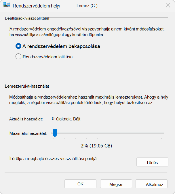Screenshot of System Protection.
