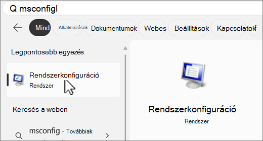 Keresés az MSConfig.