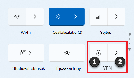 A gyorsbeállítások VPN-váltókapcsolója a Windows 11-ben.