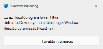Illesztőprogram blokkolásakor megjelenő Windows biztonság blokkolási párbeszédpanel