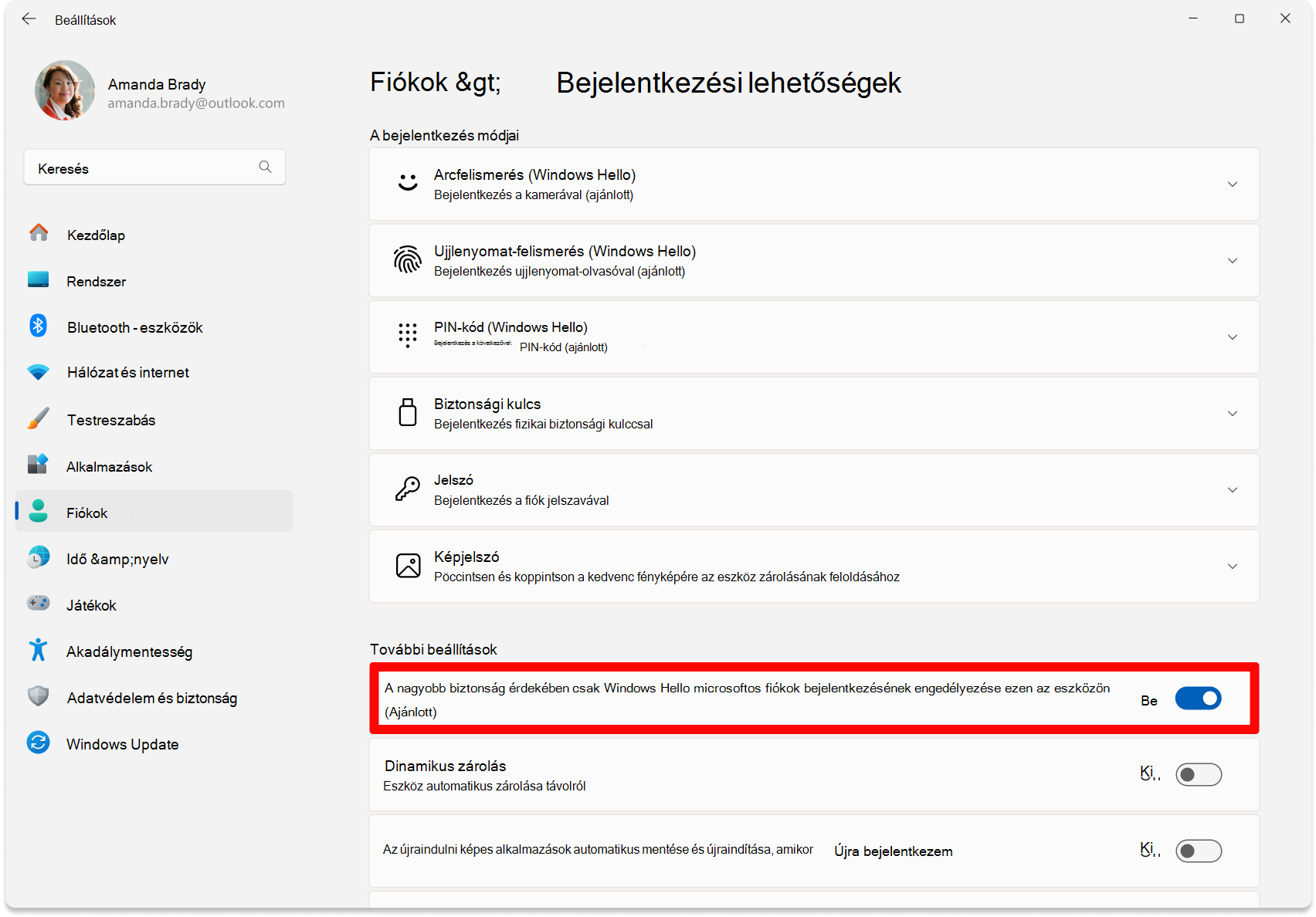 Screenshot of Settings - toggle to configure passwordless turned on.
