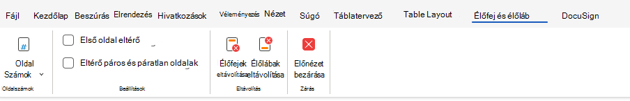 Élőfej- és élőláb-beállítások a menüszalagon
