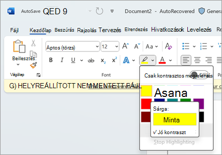Microsoft Word kiemelő képernyőkép one.png