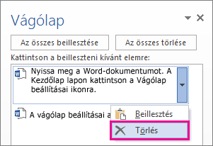 Egy elem törlése a Word 2013 vágólapjáról