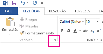 A vágólap megnyitása a Word 2013-ban