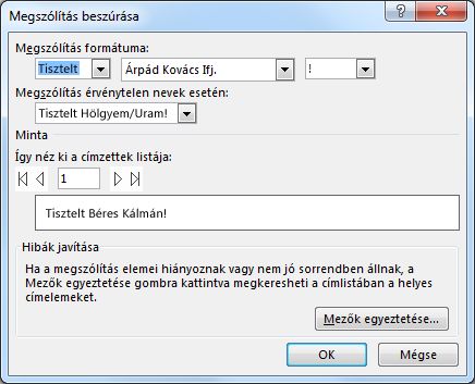 A megszólítással kapcsolatos beállítások