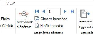 Képernyőkép a Word Levelezés lapjáról, amelyen az Eredmény megjelenítése csoport. látható