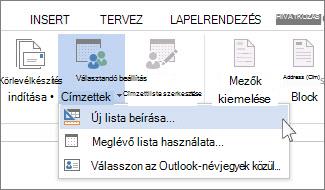 Az Új lista létrehozása parancs