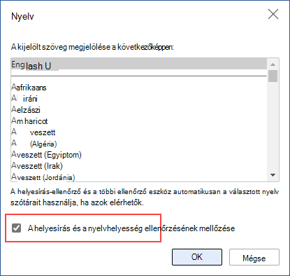 az automatikus helyesírás-ellenőrzés kikapcsolása