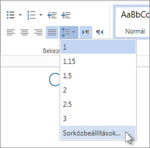 A Sorköz menü a Word Web Appban
