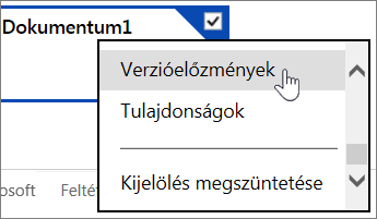 Képernyőkép a OneDrive verzióelőzmények menüpontjáról.
