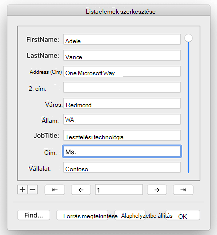 A Címzettek szerkesztése párbeszédpanel