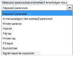 A Választható parancsok helye lista
