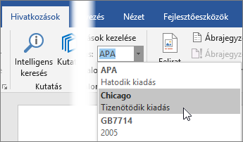 A Hivatkozások lapon válasszon egy idézetstílust a Stílusok listából