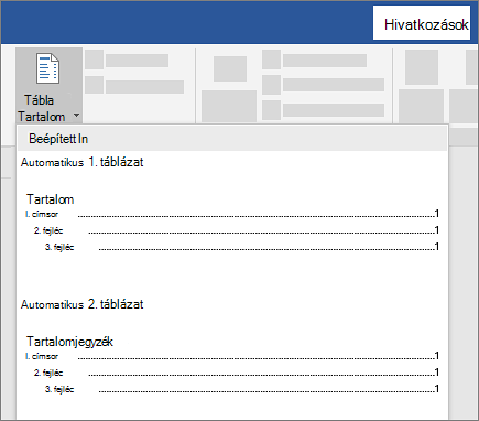 Tartalomjegyzék létrehozása