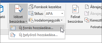 Mutasson az Idézet beszúrása pontra, és válassza az Új forrás hozzáadása parancsot