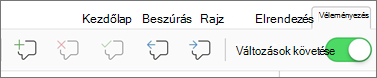 A Véleményezés lap Megjegyzések menüje