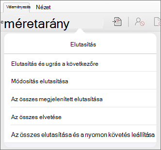 Módosítások elvetése menü
