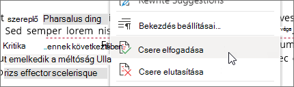 Kattintson a jobb gombbal a módosítások elfogadásához vagy elutasításához.
