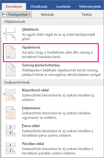Kiemelt Oszlop lehetőség a Töréspontok menüben.