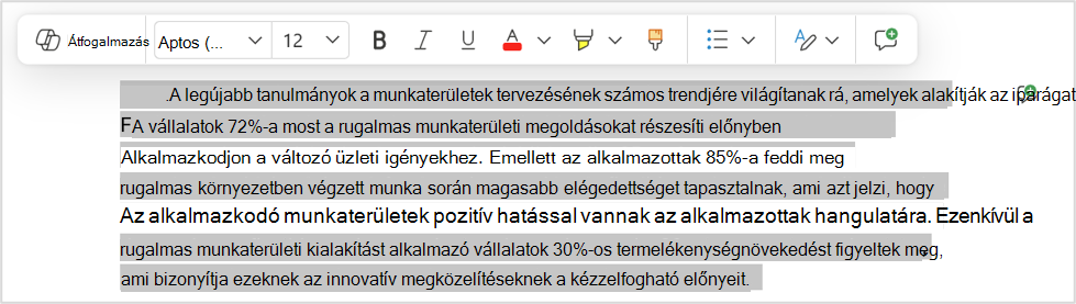 Átírási lehetőség egy adott szakasz gyors módosításához.