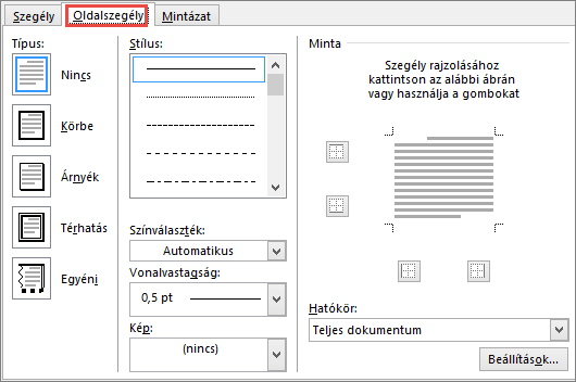 Word 2010 Page Border tab of Borders and Shading dialog box