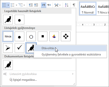 Listajelstílus eltávolítása a Listajelek gyűjteményéből