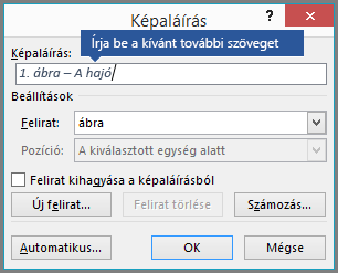 A képaláírásokhoz írja be a feliratok választható egyéni szövegét.