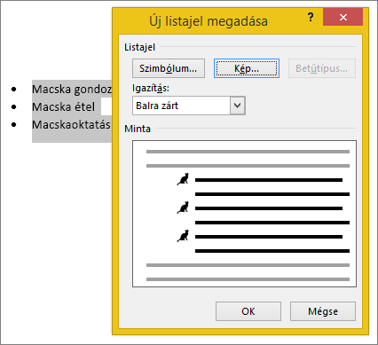 Új listajelstílus előnézete