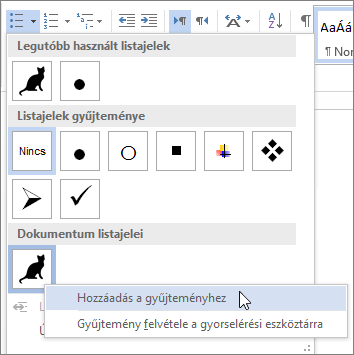 Új listajelstílus hozzáadása a Listajelek gyűjteményhez