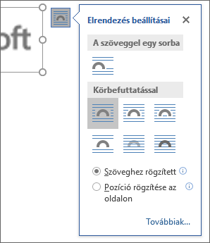Az elrendezési lehetőségekre kattintva válassza ki, hogy a beszúrt kép körül hogyan helyezze el a szöveget.
