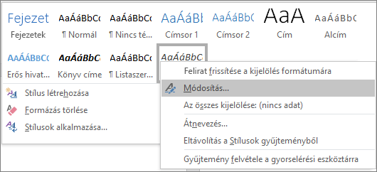 A képaláírások formázásának módosításához a Stílusgyűjteményben kattintson a jobb gombbal a Képaláírás stílusra.