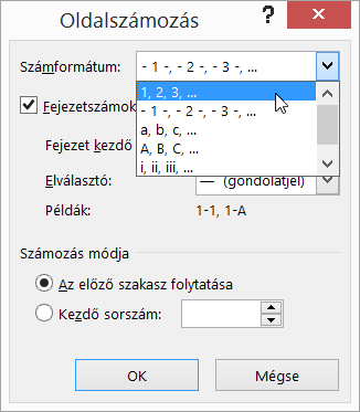 Számformátum kiválasztása
