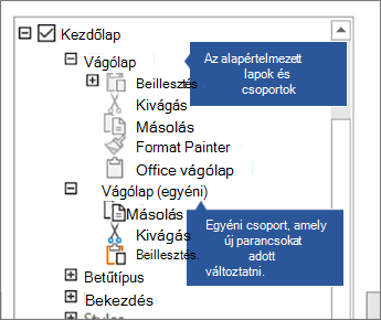 Példa az alapértelmezett és az egyéni csoportokra