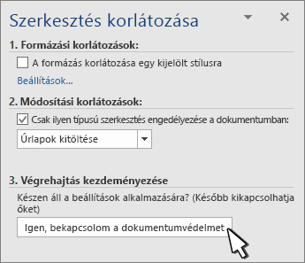 Szerkesztés korlátozása panel