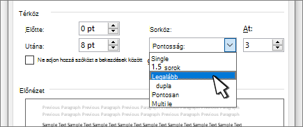 Sorközbeállítások