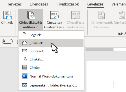 Körlevélkészítés indítása a kijelölt e-mail üzenetekkel